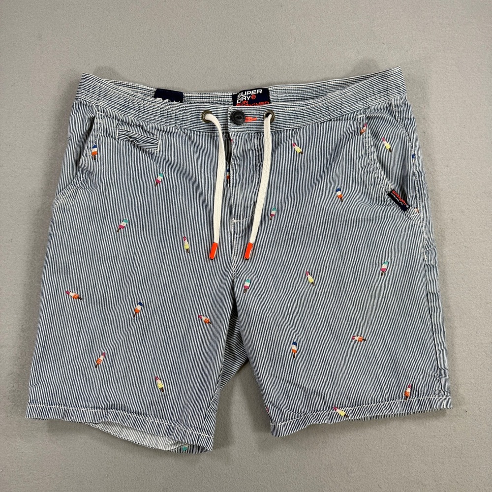 Superdry Chino Short Mens 34 Blue White Sun Scorched Popsicle Regular Fit Casual